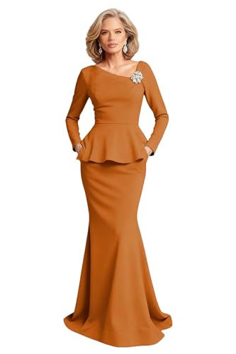 Long Sleeve Suit Dresses for Wedding Elgant 2 Pieces Mother