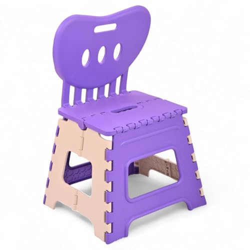 Image of A to Z Hub Folding Plastic Chair with Backrest for Kids & Adults | Portable, Lightweight, Durable Step Stool Seat | Space Saving, Easy to Carry, Indoor Outdoor Multipurpose Chair Brown (Purple)