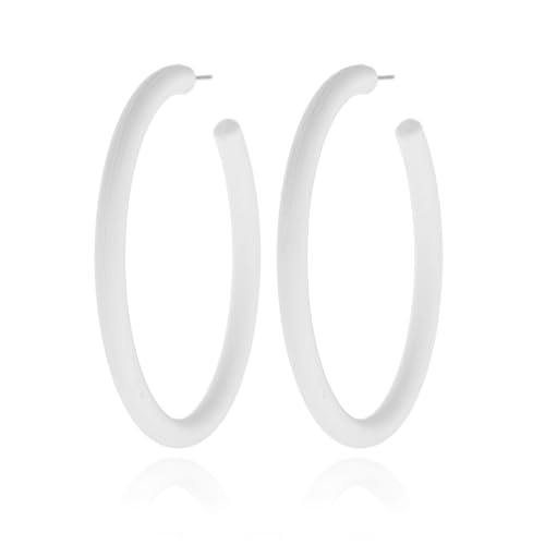RUOFFETA Large Colorful Acrylic Hoop Earrings - Lightweight Fashion Hoops(White)