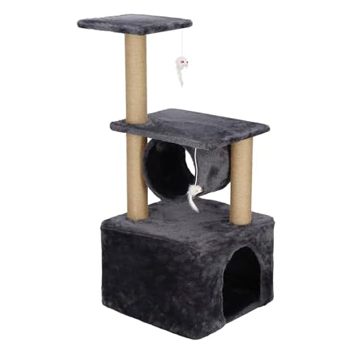 SPRINGOS Árbol rascador para gatos, 2 plataformas, caseta, ratones de juguete, 62 cm