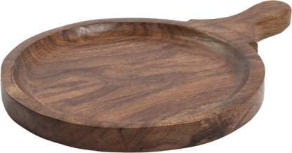 Image of WSN Wooden Round Pizza Plate With Handle Bat Board (13 * 9 Inches, Brown) Rosewood Pizza BAT For Serving (4 Pcs Set)
