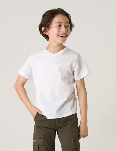 Image of LAPASA Boys & Girls Cotton T-Shirts 4 Pack Tagless Tees for 3T-13Y Kids K01 | Ribbed Crewneck & V Short Sleeve Undershirts for Toddlers and Teens. Soft, Breathable, Ideal for School /Daily Wear /Sport