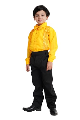 Image of Kaku Fancy Dresses Dance Costume Shinning Shirt With Bow Tie for Kids | Sequin Work School Annual Function & Theme Party's Shirt for Boys (ONLY SHIRT)