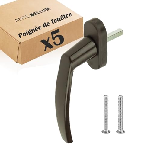 Poignée de fenêtre marron en aluminium - Accessoire sûr et élégant pour les fenêtres et les portes avec une tige de 35 mm de long. Convient à la plupart des fenêtres standard. (marron, 5 pièces)