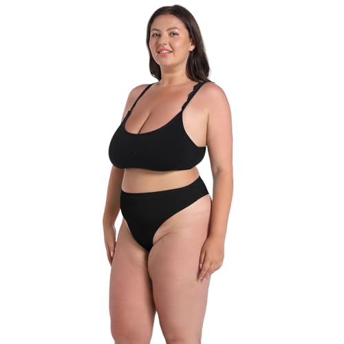 Image of High Waisted Cotton Thongs Underwear For Women Breathable Sport Athletics Panties High Rise Plus Size Multipack