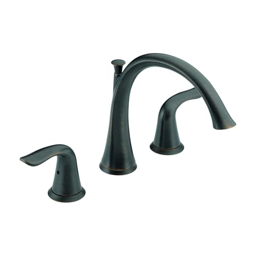 Delta Faucet Lahara Roman Tub Trim - Deck Mount Tub Faucet - Bath Trim Kit with Rigid Spout - 2-Handle Bathtub Fixture - Venetian Bronze T2738-RB (Rough Sold Separately)