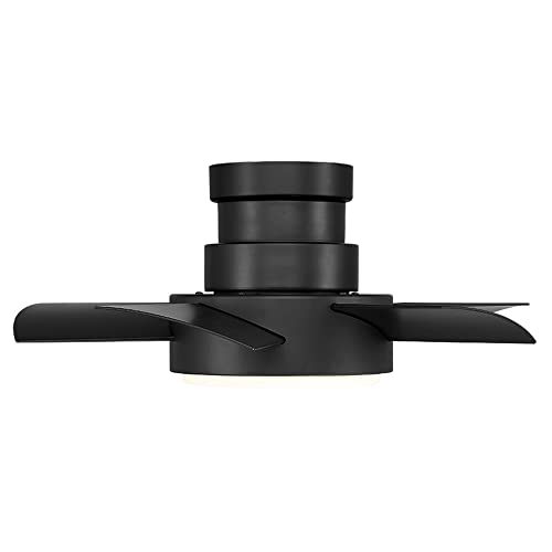 Image of Vox 26 in Smart Indoor and Outdoor Smart Flush Mount Ceiling Fan in Matte Black with Remote Control 3500K