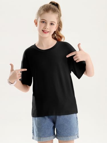 Image of Girls Short Sleeve T Shirts Kids Summer Crewneck Tops Basic Tees 5-14 Years