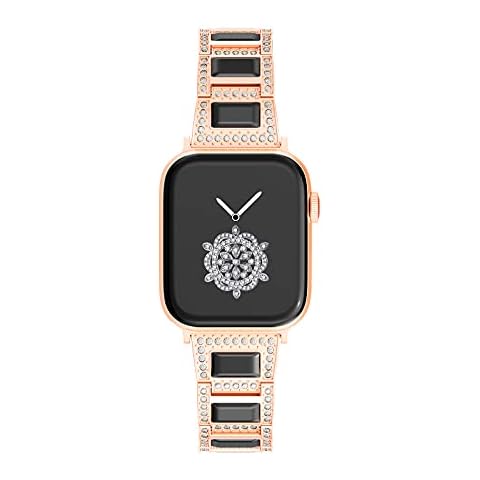 38/40/41mm Black Stone Durable Women Smartwatch Band Compatible for Apple watch series se/8/7/6/5 Diamond Charms Adjustable Wristband for Iwatch 8 Cover