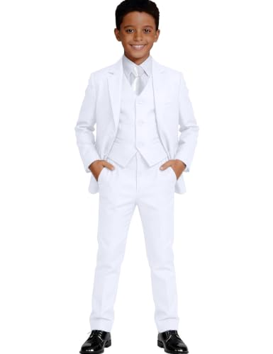 Image of Visaccy Boys Formal Suit Slim Fit Tuxedo Suits for Kids Ring Bearer Outfit | Toddler Boy Suits Set,Adjustable Waist,Dress Clothes