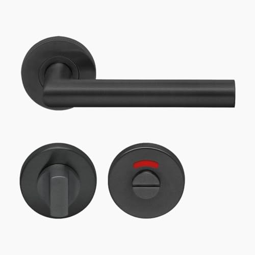 Aperit Schwarzer Türgriff aus Edelstahl - Schwarze Türklinke Profi Türbeschlag T-Modell - EN1906 Klasse 3 - Türklinken Paar mit WC Verriegelung - Drückergarnitur/Türdrücker für innentüren, rund