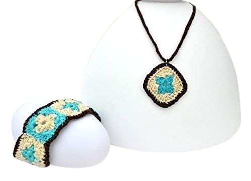 Collier et bracelet bleu turquoise en crochet fait main style bohème
