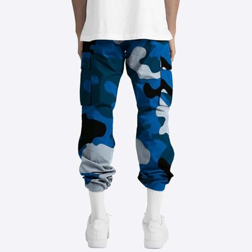 Open Bottom Sweatpants for Men Cargo Pants Drawstring Stretch Elastic Waist Tapered Pants with2