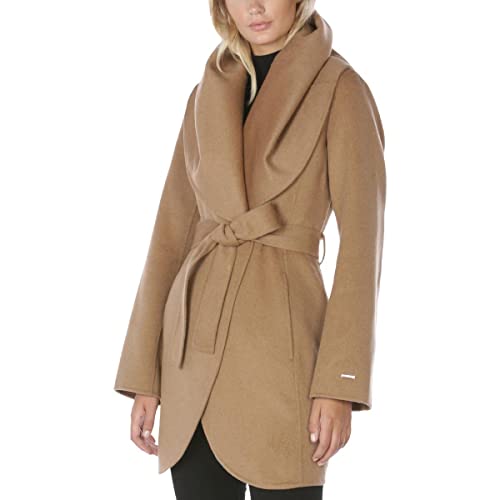 T Tahari Womens Double Face Wool Blend Wrap Coat With Oversized Collar Jacket, Camel, Large Us #TOP3