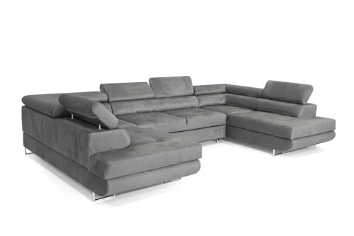 COMFORTINO FURNITURE Ecksofa mit Schlaffunktion Big PASTI U-Form, Sofa Couch mit Bettkasten, 3-Sitzer Eckcouch, Schlafsofa für Wohnzimmer, Big Sofa Couch mit Schlaffunktion (Grau)