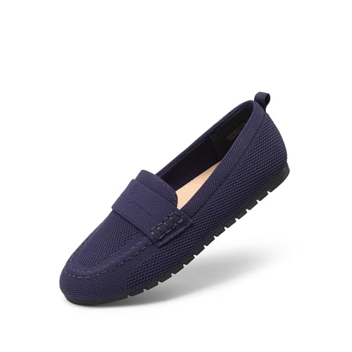DREAM PAIRS Loafers for Women Penny Knitted Loafer Casual Comfortable Slip On Flats Work Business Walking Shoes 6 Navy