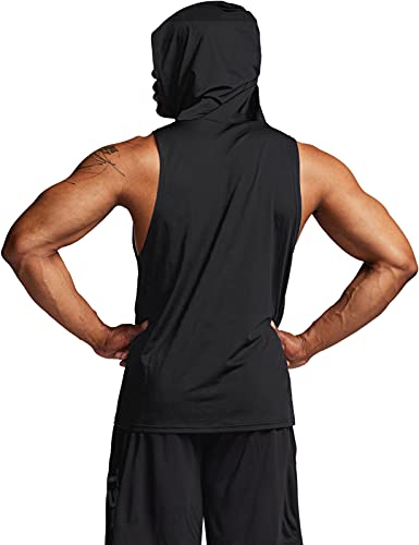 Tsla Men's Muscle Tank Tops, Dry Fit Sleeveless Hoodie Workout Shirts, Cut Off Athletic Gym Shirt, Hoodie Black/Black, X-Large #TOP2