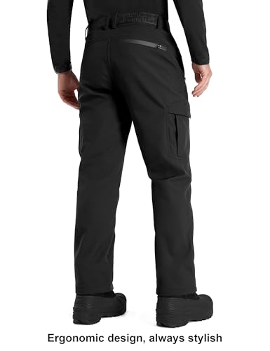 Image of FREE SOLDIER Men's Outdoor Softshell Fleece Lined Cargo Pants Snow Ski Hiking Pants with Belt