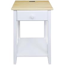 Casual Home Owl Night Stand with USB Port Charging Station and Drawer, 17.5" W x 14.25" D x 24.5" H, Natural White