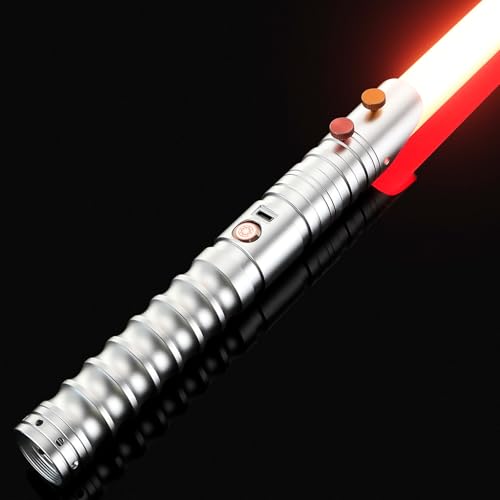 CVCBSER FX Dueling Lightsaber RGB 16 Colors Changeable Premium Aluminium Alloy Hilt Light Saber with 12 Mode Sound Force Lightsaber Toys (Silver)