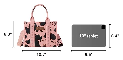 Image of Wrangler Cow Print Tote Bag for Women Western Purse Boho Top Handle Satchel Handbag with Signature Strap