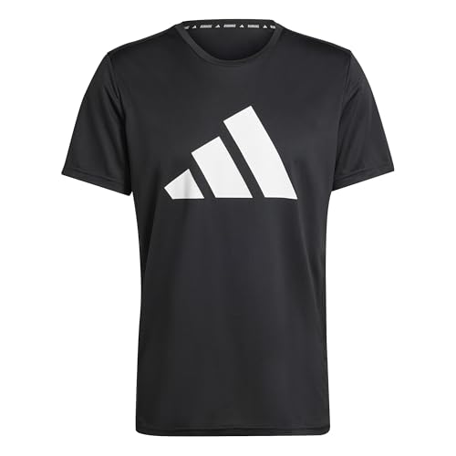 adidas Men's Run It Stripes Tee, Black, L