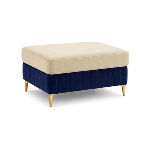 Image of CASASTYLE Noviq 4 Seater L Shape Sofa Set with Movable Ottoman | Flexible Left or Right Layout | Cozy Velvet Fabric | Soft Touch Seating | Modern Designer Sofa for Living Room (Dark Blue-Cream)