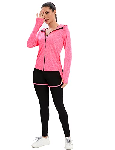 Zetiy Tute Da Ginnastica Donna Set, 5 Pezzi Abbigliamento Sportivo Donna Per Pilates Yoga Jogging Gym Workout Ginnastica Include Manica Lunga E Corta, Pantaloni, Reggiseno - Rosa Rossa - M - 2