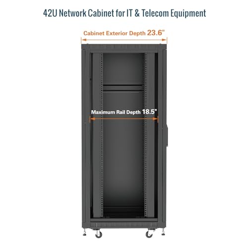 Image of Tecmojo 42U Server Rack Network Cabinet 23.6 inch D x 23.6 inch W, Locking Data Cabinet Enclosure for 19 inch Server, Networking, AV & IT Equipment, Clear Door, Black