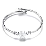 MYNENEY Gold/Rainbow Stainless Steel Bangles Jewery for Birthday Halloween Heart Initial A-Z Letters Bracelets for Girls (Silver, A, 5, Inches)