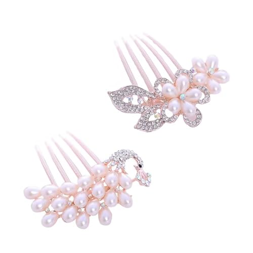 BELLIFFY 2個 ブライダルコーム 真珠のヘアピン パールティアラ 花のヘアアクセサリー 結婚式用のヘアジュエリー ブライダルヘアコーム 花の髪の櫛 ラインストーン、ラインストーン、亜鉛合金