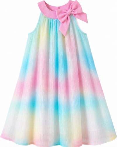 NIUSC Girls Chiffon Halter Dress Summer Sundress for Kids Casual Cute Ombre Sparkly Fancy Dance Vacation Ceremony School Party Outfit, Rainbow, 11-12 Year