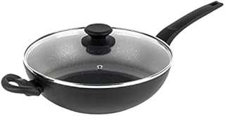 Salter BW08657 Marble Gold Wok with Tempered Glass Lid, 28 cm, Non-Stick, Forged Aluminium, Dishwasher Safe, Includes Soft Touch Handles, Easy-Clean, Induction Suitable for All Hob Types, Black
