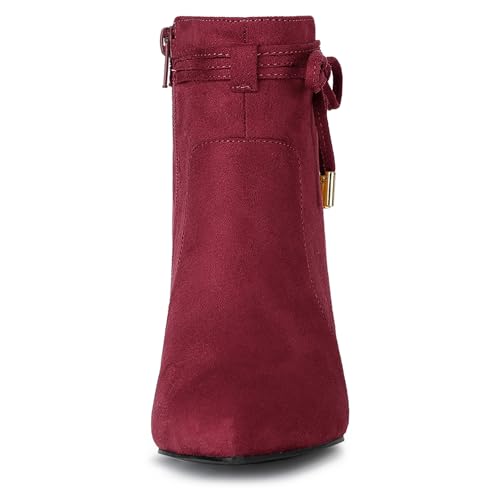 Allegra K Allegra K Women's Pointed Toe Block Heel Zipper Burgundy Ankle Boots 9 M US