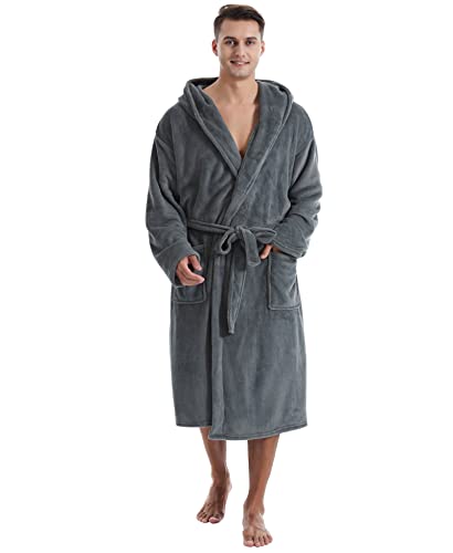 Yoimira Mens Robe with Hood, Plush Robe for Men Long Fleece Bathrobe Soft and Warm