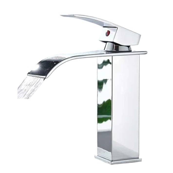 Grifo cascada para baño de caño alto oro cepillado con control monomando eficiente