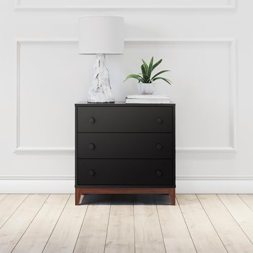 Image of Prepac Nordik Nightstand Bedside Table, Black & Cherry Nightstand for Bedroom, End Table with 3 Drawers 16 inch D x 26.5 inch W x 26.75 inch H, BCDNR-2203-1