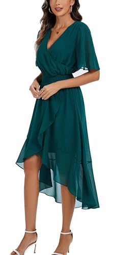 Image of Kormei Women Short Sleeve V Neck Floral High Low Flowy Summer Party Long Maxi Dress