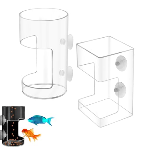 2 Pcs Fish Tank Feeding Tray with Suction Cup, Acrylic Feeding Tube Fish Food Holder, Automatic Fishing Feeder Aquarium Tank Divider Supplies, Breeder Box for Aquarium Accessories (Mix)