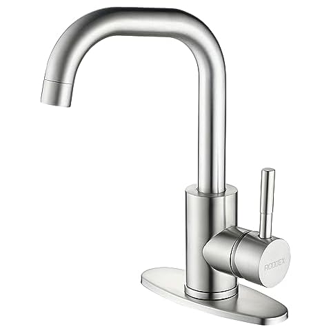 RODDEX Square Bar Sink Faucet, Single Handle Bar Mixer with 3 Hole Deck Plate, Utility Stainless Steel Cheese Faucets for rv Camper Laundry Outdoor Farmhouse Kitchen Sink (Brushed Nickel, Small) Cover