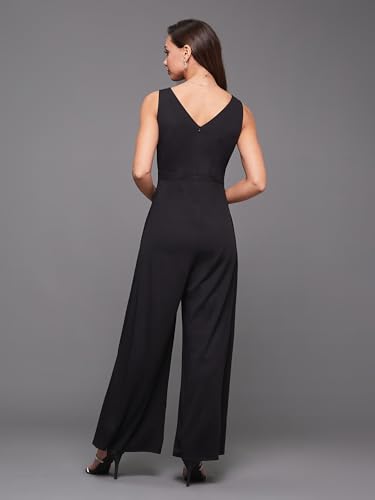 Image of Miss Chase Women's Halter Neck Sleeveless Solid Wide Leg Sequin Paneled Regular Length Jumpsuit