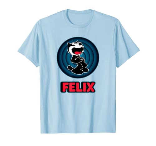 Happy Felix Cat Cartoon Circle Retro Felix Cat Comics T-Shirt, Men, Baby Blue, Small