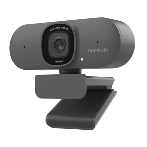 NUROUM Webcam V15AF 2K para PC, webcam HD de foco automático 1080p 60fps com microfone com cancelamento de ruído duplo, correção de luz e FOV de 75°, plugue e reprodução de câmera Web USB para zoom