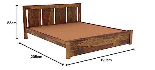 Image of Wooden King Size Bed Without Storage | Wooden Double Bed Cot Bed for Bedroom Furniture | Palang Double Bed for Hotels | Solid Sheesham Wood | Mattress Size: 78 X 72 Inch, Brown