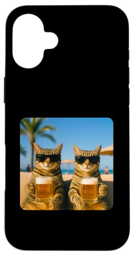 Beach Cats Drinking Beer Meme Funny Summer Waiter Bar Man Carcasa para iPhone 16 Plus