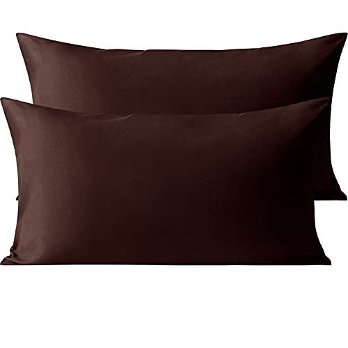 Organictune Pillow Cases King Size Set of 2 Microfiber Pillowcases Shrinkage and Fade Resistant Pillow Covers with Envelope Closure(Dark Brown,20x36 Inches)