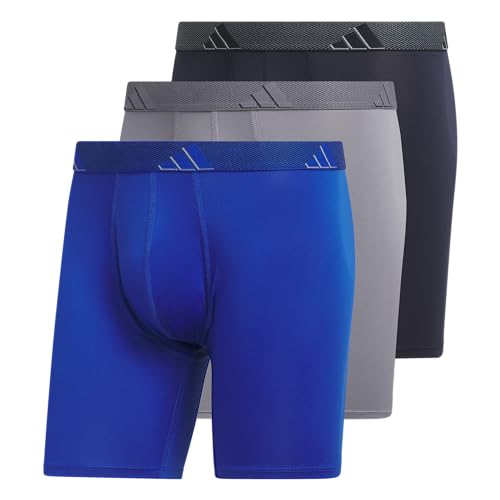 adidas Men's Athletic Fit Microfiber Boxer Brief Underwear (3-Pack), Team Royal Blue/Grey/Legend Ink Blue, Medium