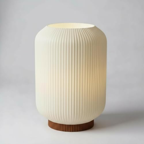 Image of Modern 3D Printed Table Lamp| Bedside Night Lamp | Warm Ambient Light for Bedroom, Living Room, Study Table & HomeDecor | Minimalist LED Desk Lamp for Cozy Lighting (Base- Brown)