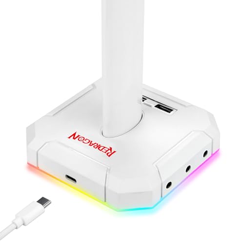 Suporte para Headset e Hub USB Redragon Scepter Branco