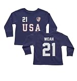 Tutiinca USA Weah 21 Soccer Inspired Jersey Style 2-Side Toddler Long Sleeve Tshirt (Navy, 2T)